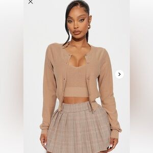 2 piece cropped cardigan and sweater beige small
